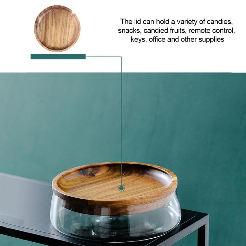 Household 2.3L Large Glass Fruit Cookie Containers Kitchen Organization Storage Jar with Acacia wood lid