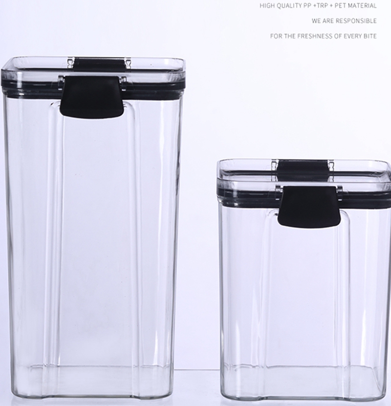 Household Cereal Kitchen airtight crisper dry food Storage Box Snacks and Nuts Dry Goods Containers with Transparent Black Lid