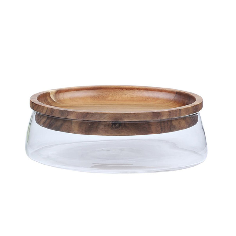 Household Fruit Trays Storage Bins Glass Containers Kitchen Organization Storage Jar with Acacia wood lid