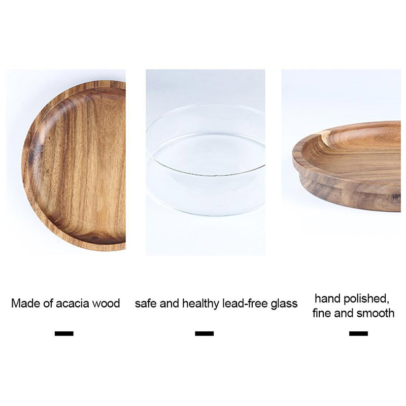 Household Fruit Trays Storage Bins Glass Containers Kitchen Organization Storage Jar with Acacia wood lid