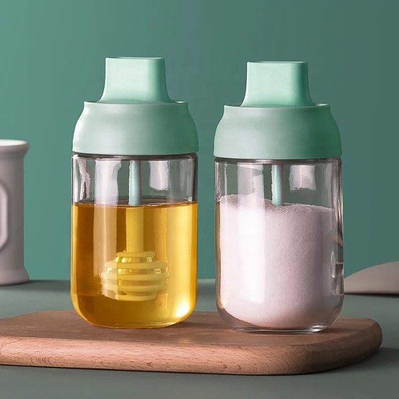 Household Kitchen Spice Jar Salt Storage Box Glass Seasoning Condiment Sealed Bottle with Spoon