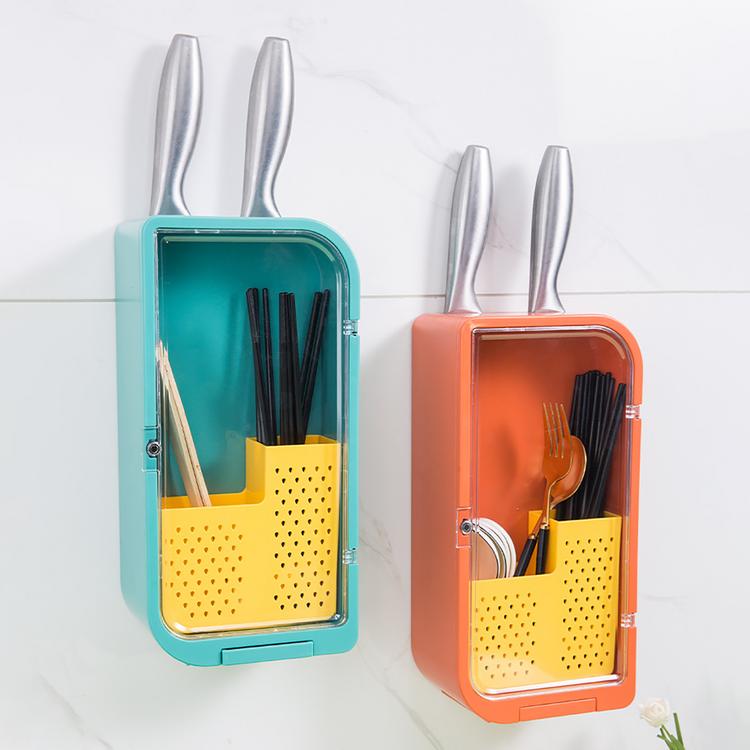 Household drain wall-mounted knife holder integrated storage box kitchen chopsticks spoon rack basket cage with lid