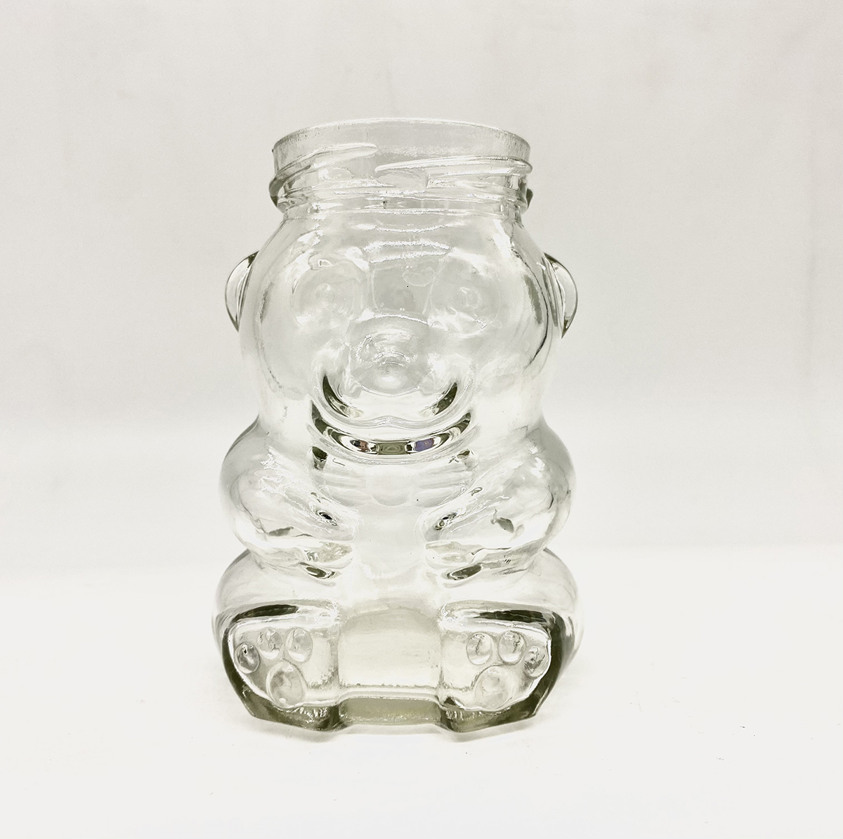 Huajing mould 250ml unique shaped honey bear glass bottle food storage jar with Tin Lid