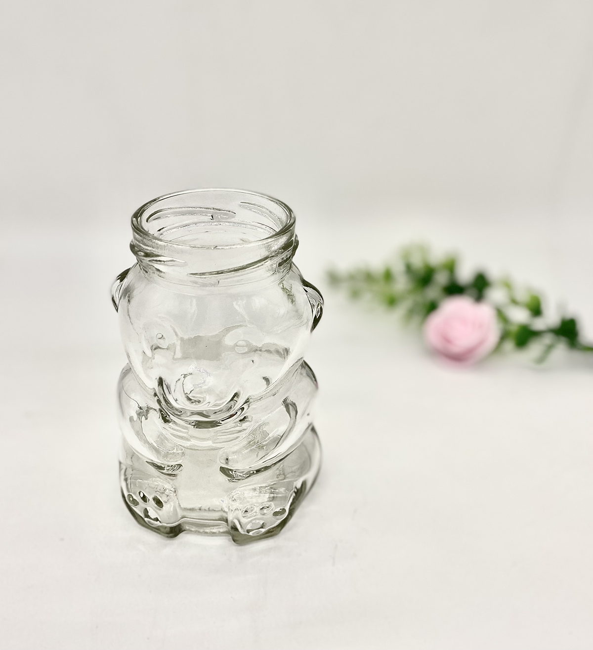 Huajing mould 250ml unique shaped honey bear glass bottle food storage jar with Tin Lid