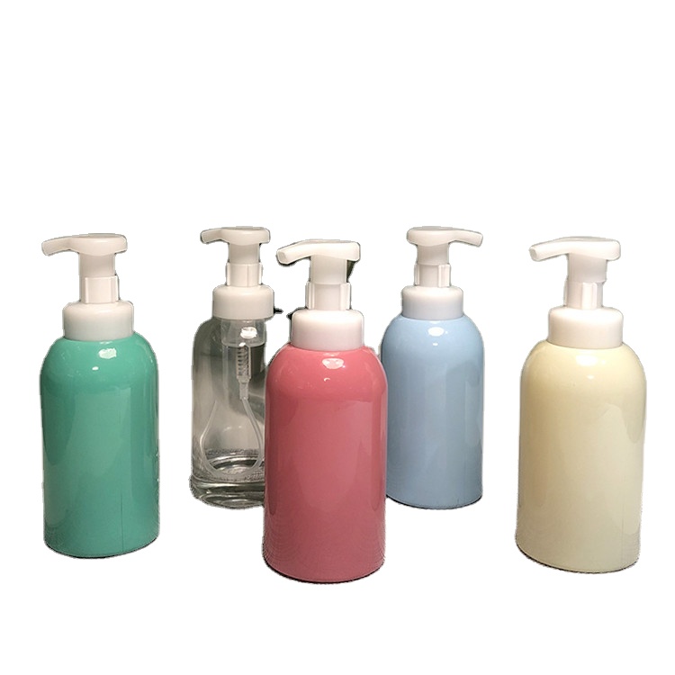 Hui He glass packaging Crystal white material 350 ml clear pink foaming soap pump bottle