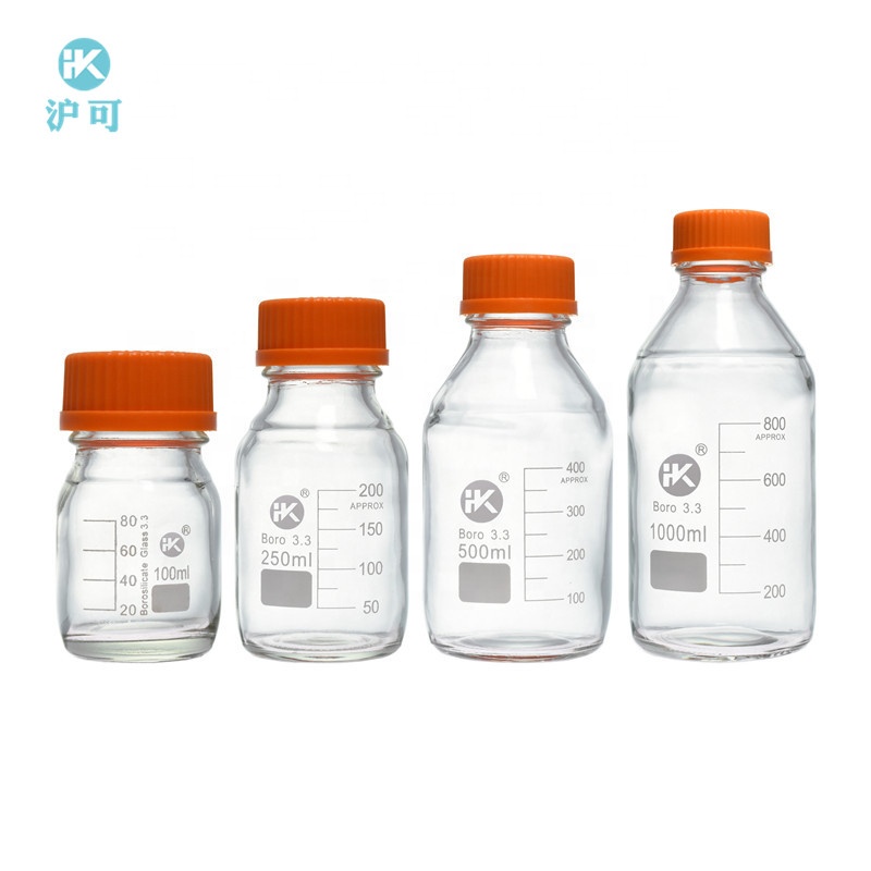 Huke Customized laboratory glassware 100ml~20000ml Borosilicate 3.3 reagent bottles glass media bottle