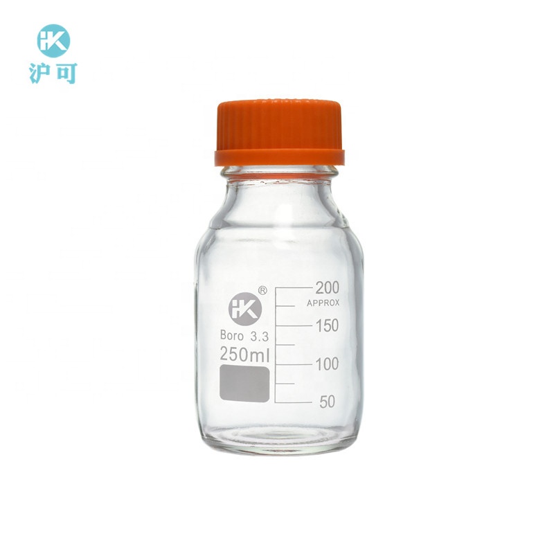 Huke Customized laboratory glassware 100ml~20000ml Borosilicate 3.3 reagent bottles glass media bottle