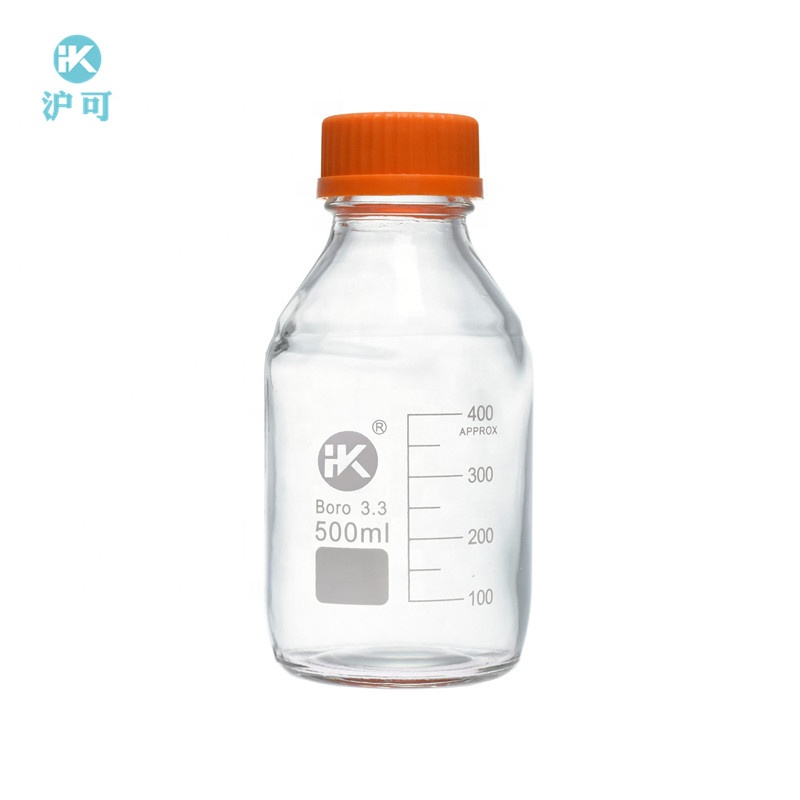 Huke Customized laboratory glassware 100ml~20000ml Borosilicate 3.3 reagent bottles glass media bottle