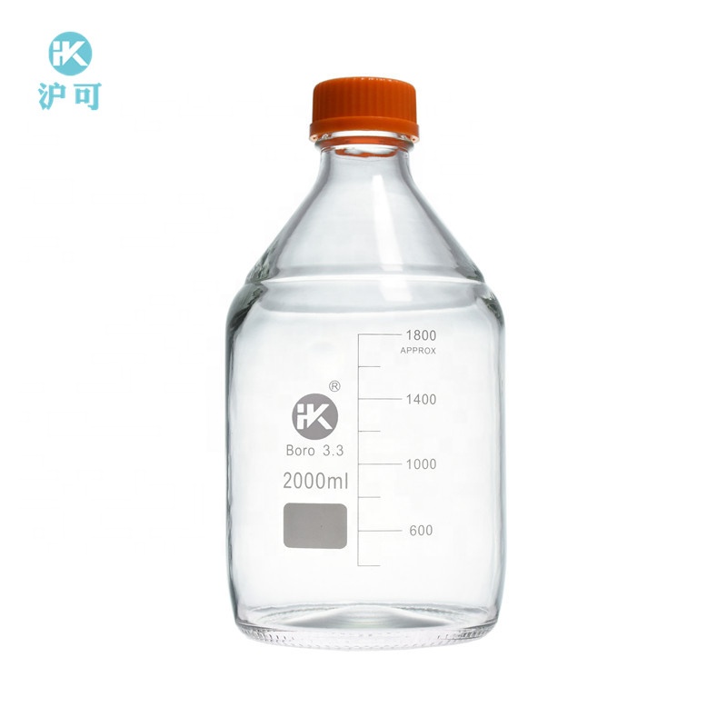 Huke Customized laboratory glassware 100ml~20000ml Borosilicate 3.3 reagent bottles glass media bottle