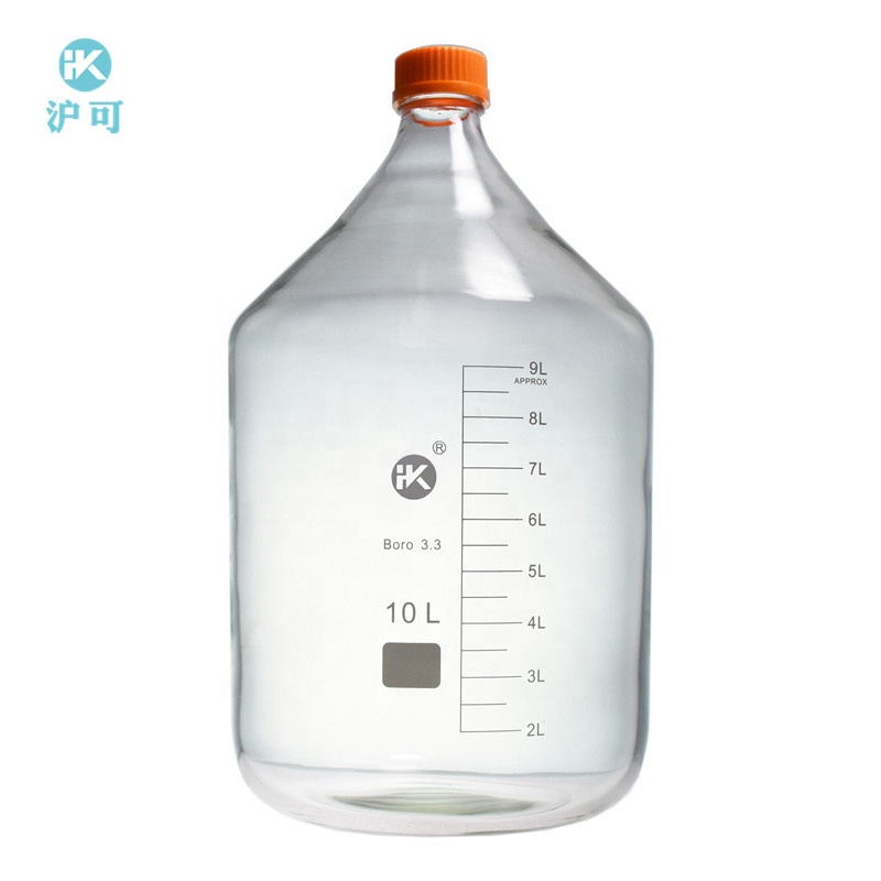 Huke Customized laboratory glassware 100ml~20000ml Borosilicate 3.3 reagent bottles glass media bottle