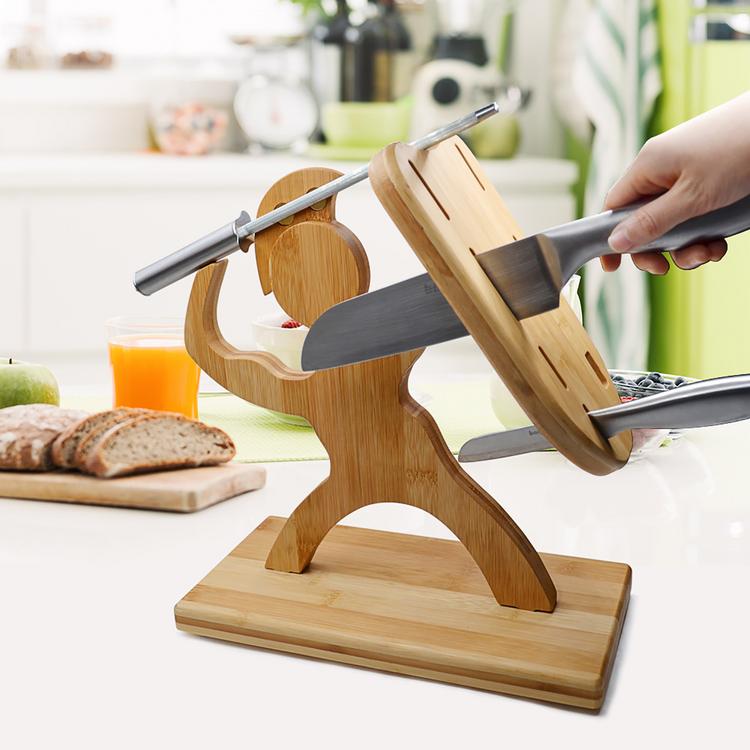 Humanoid creative maple wooden knife holder kitchen supplies multifunctional household kitchen knife storage rack