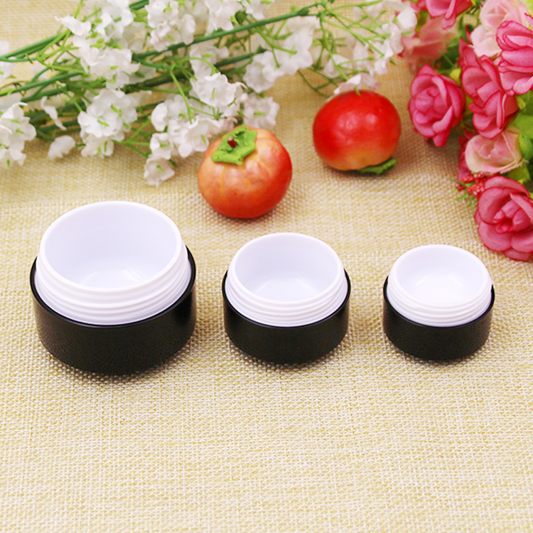IBELONG Double wall 5g 10g 15g 30g black plastic face cream jar with screw lid