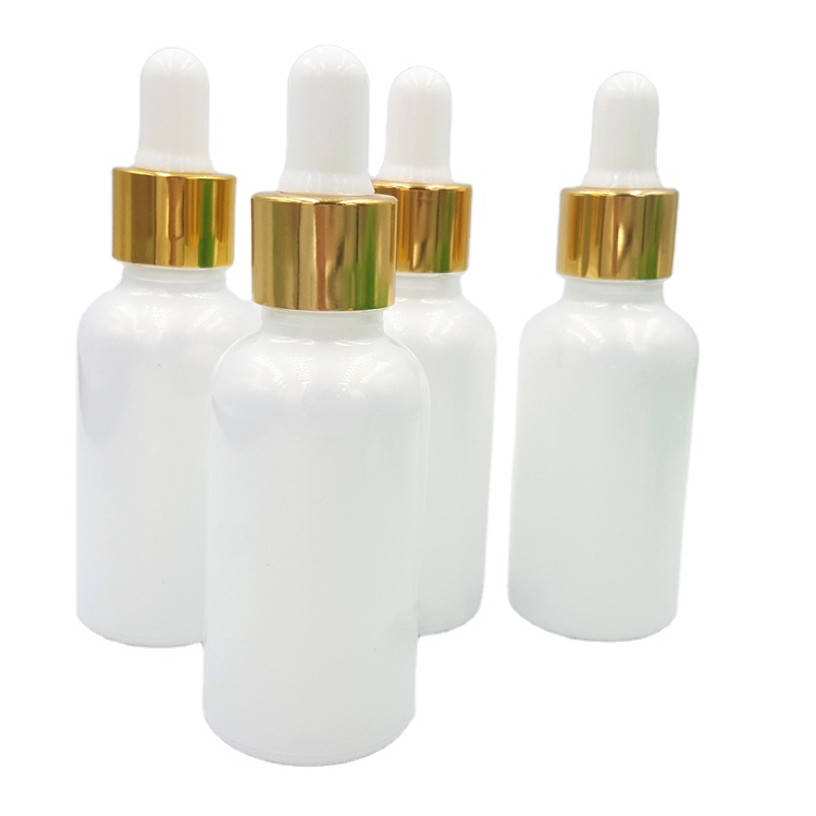IBELONG Wholesale 30ml 50ml Pearl White Glass Essential Oil Dropper Bottle with Golden Aluminum Dropper Cap