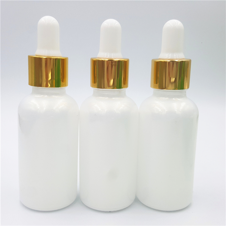 IBELONG Wholesale 30ml 50ml Pearl White Glass Essential Oil Dropper Bottle with Golden Aluminum Dropper Cap