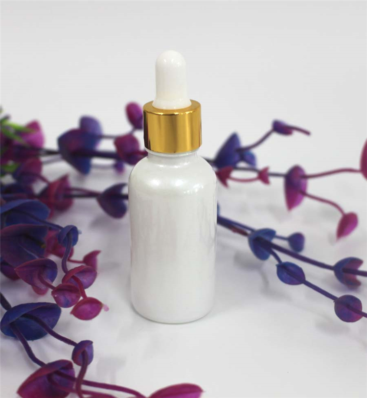 IBELONG Wholesale 30ml 50ml Pearl White Glass Essential Oil Dropper Bottle with Golden Aluminum Dropper Cap