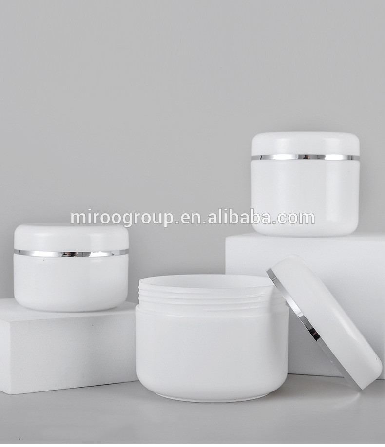 IMIROOTREE new 30g 50g Empty PP White Double Wall Silver Ring Cosmetic Jars with Dome Lids and Built-in Inner Liner