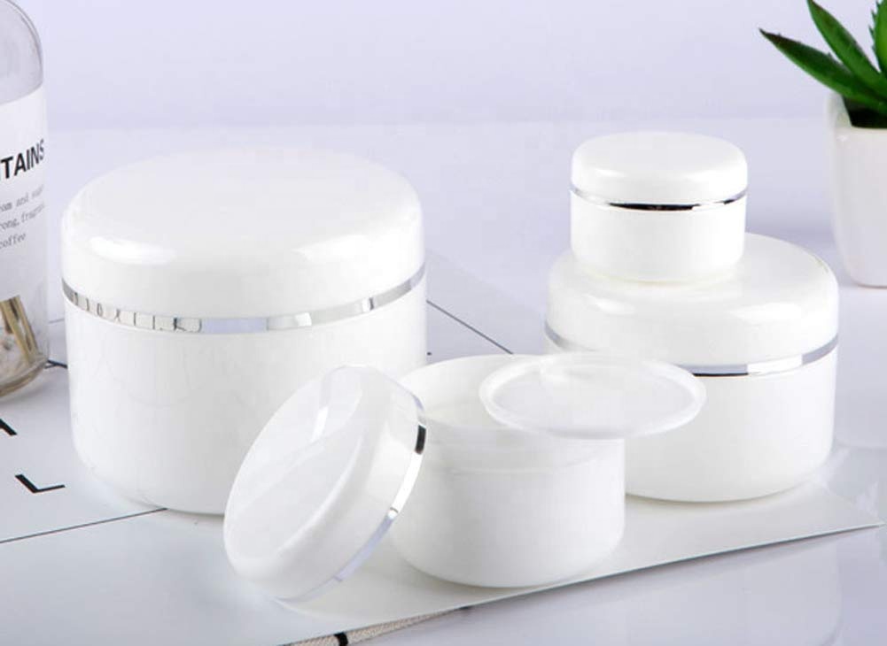 IMIROOTREE new 30g 50g Empty PP White Double Wall Silver Ring Cosmetic Jars with Dome Lids and Built-in Inner Liner