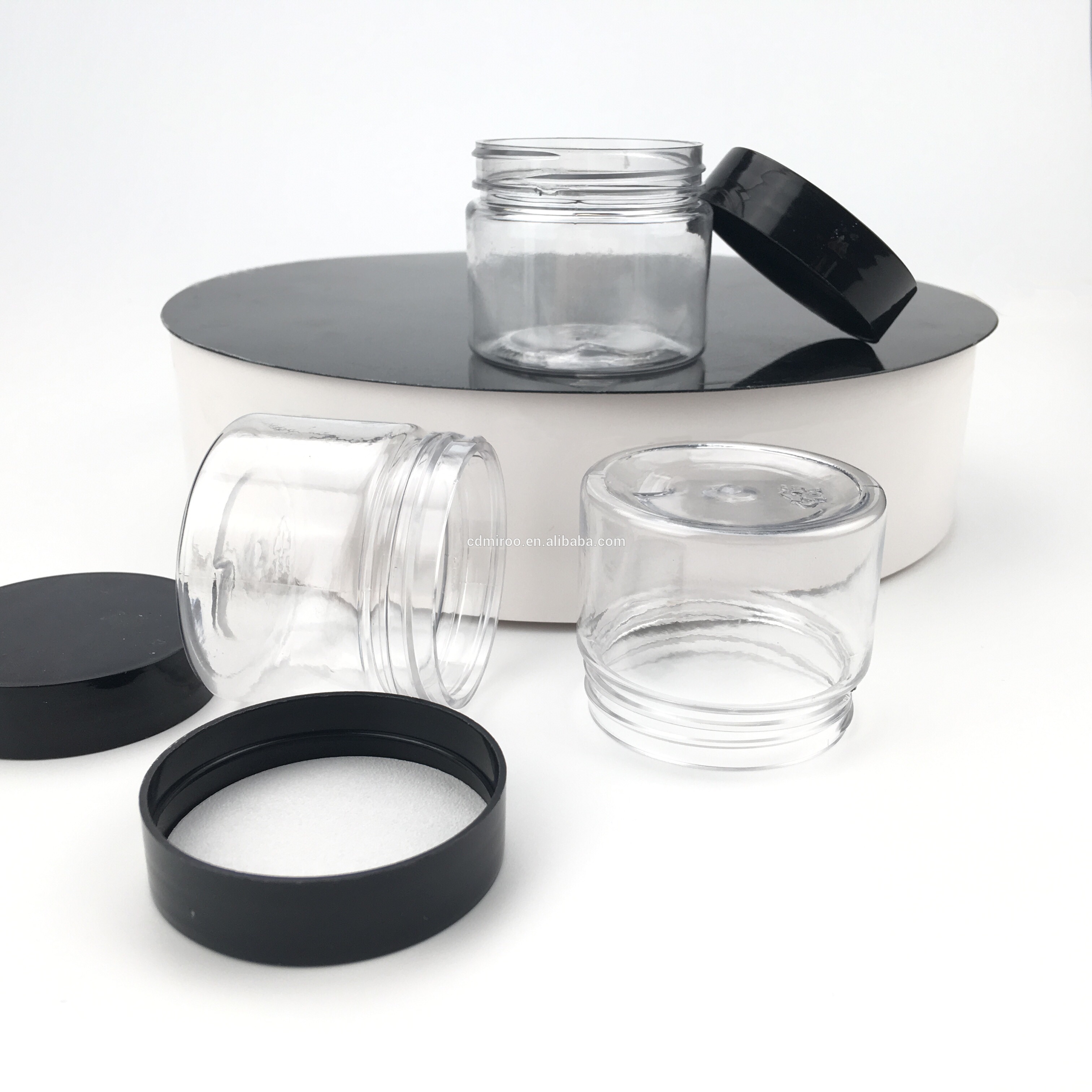 IMROOTREE custom logo 50ml Black lid plastic facial care jar clear cosmetic cream packing jar PET with wide mouth