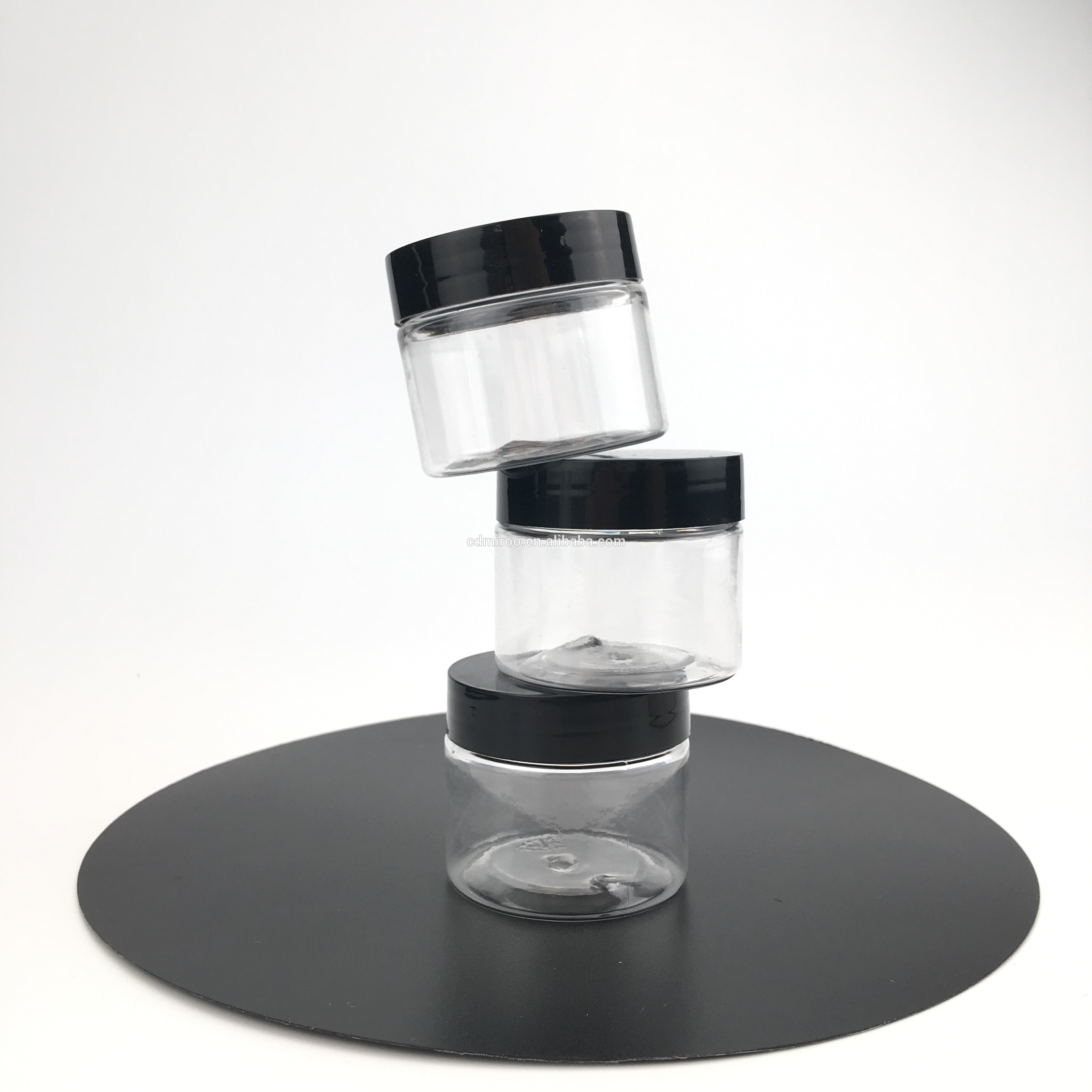 IMROOTREE custom logo 50ml Black lid plastic facial care jar clear cosmetic cream packing jar PET with wide mouth