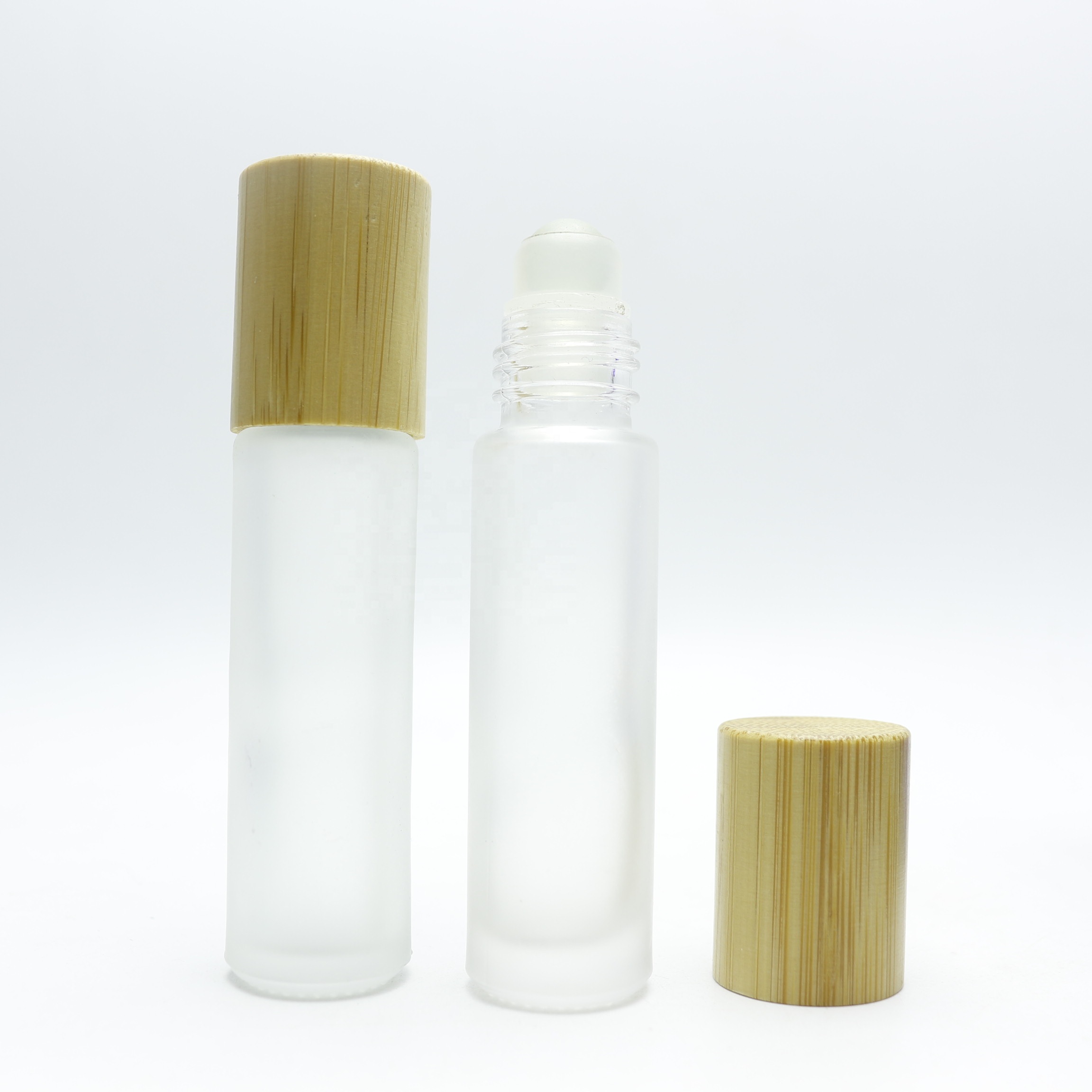 IN STOCK 10ml clear frosted metal ball roller glass roller bottle with bamboo cap for car perfume RL-140B