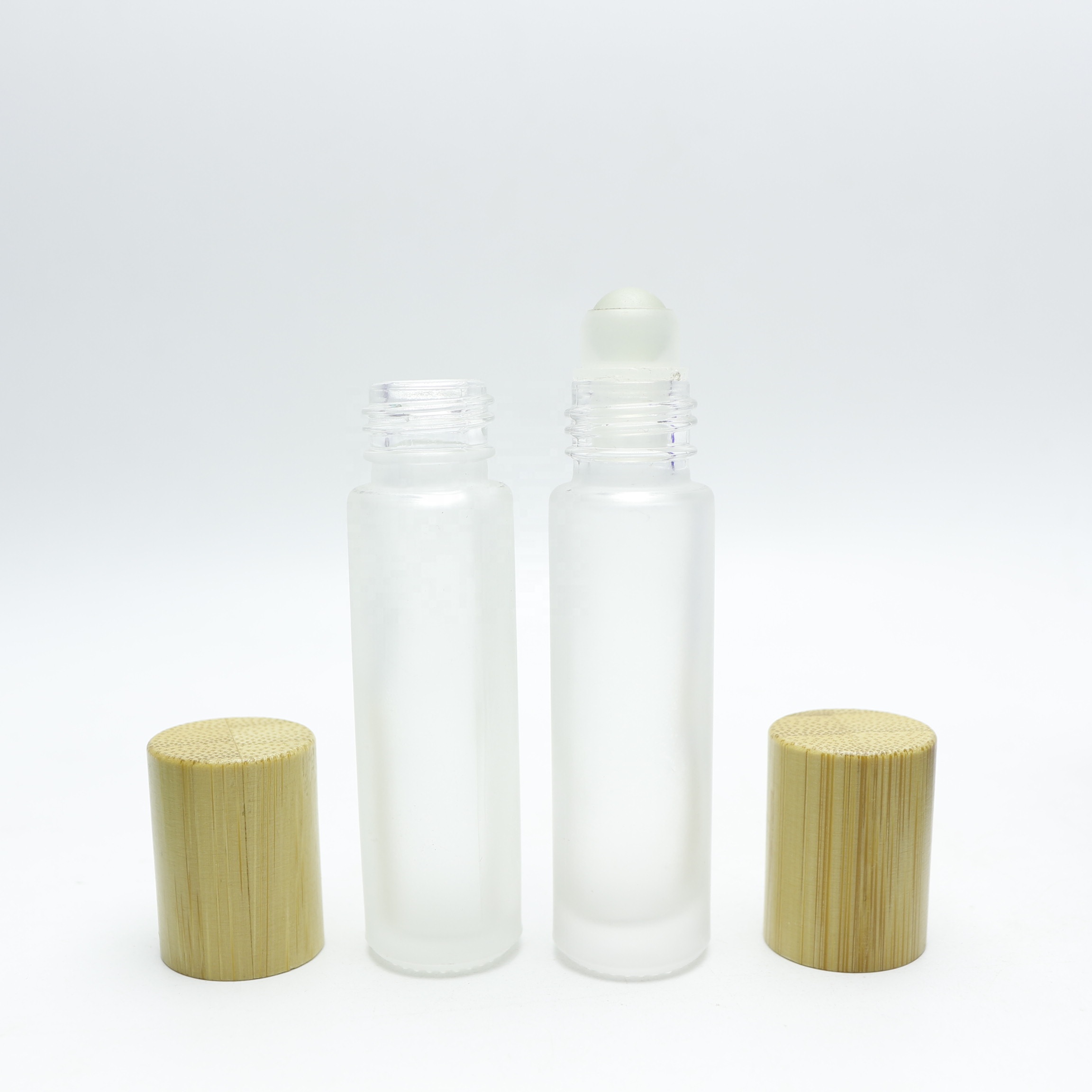 IN STOCK 10ml clear frosted metal ball roller glass roller bottle with bamboo cap for car perfume RL-140B