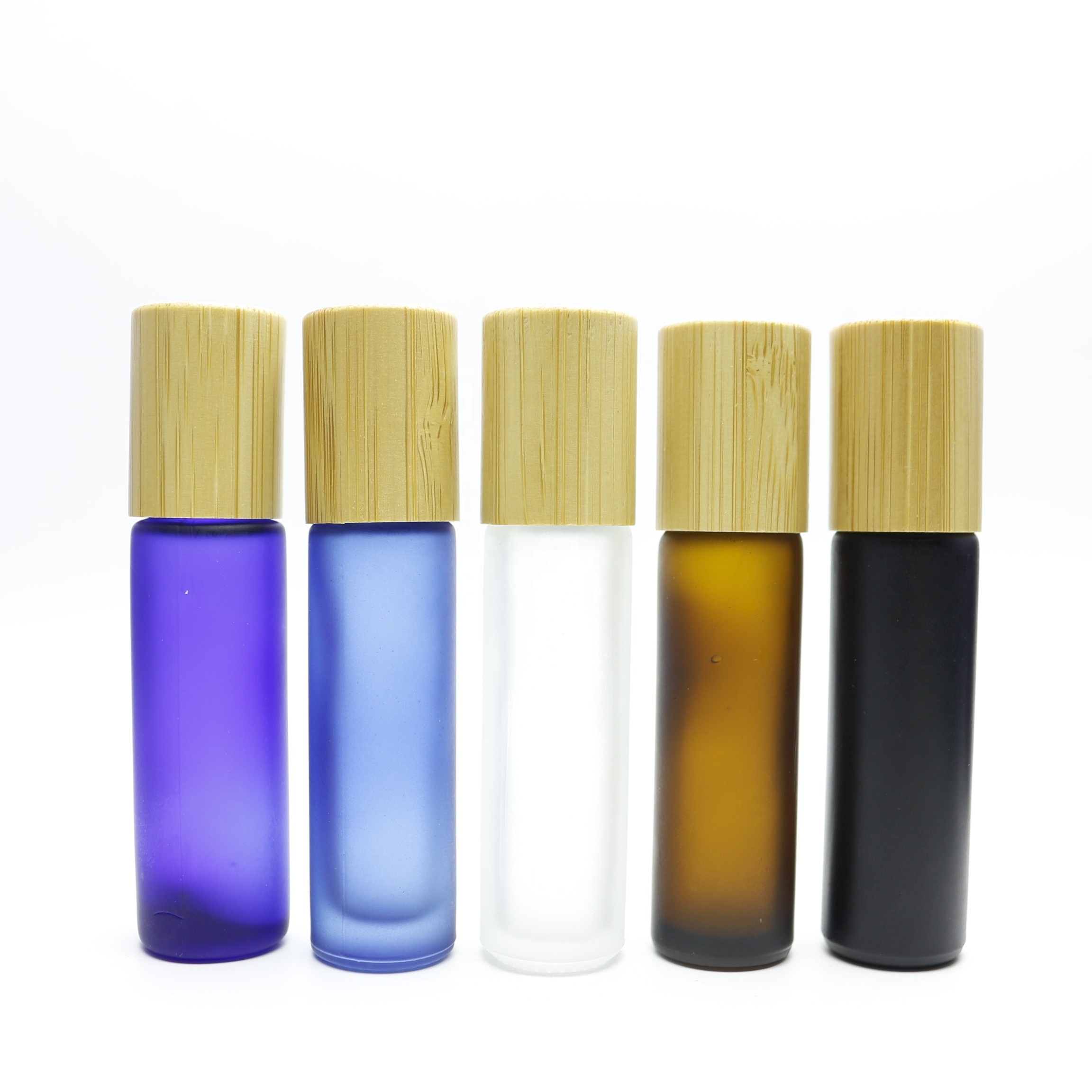 IN STOCK 10ml clear frosted metal ball roller glass roller bottle with bamboo cap for car perfume RL-140B