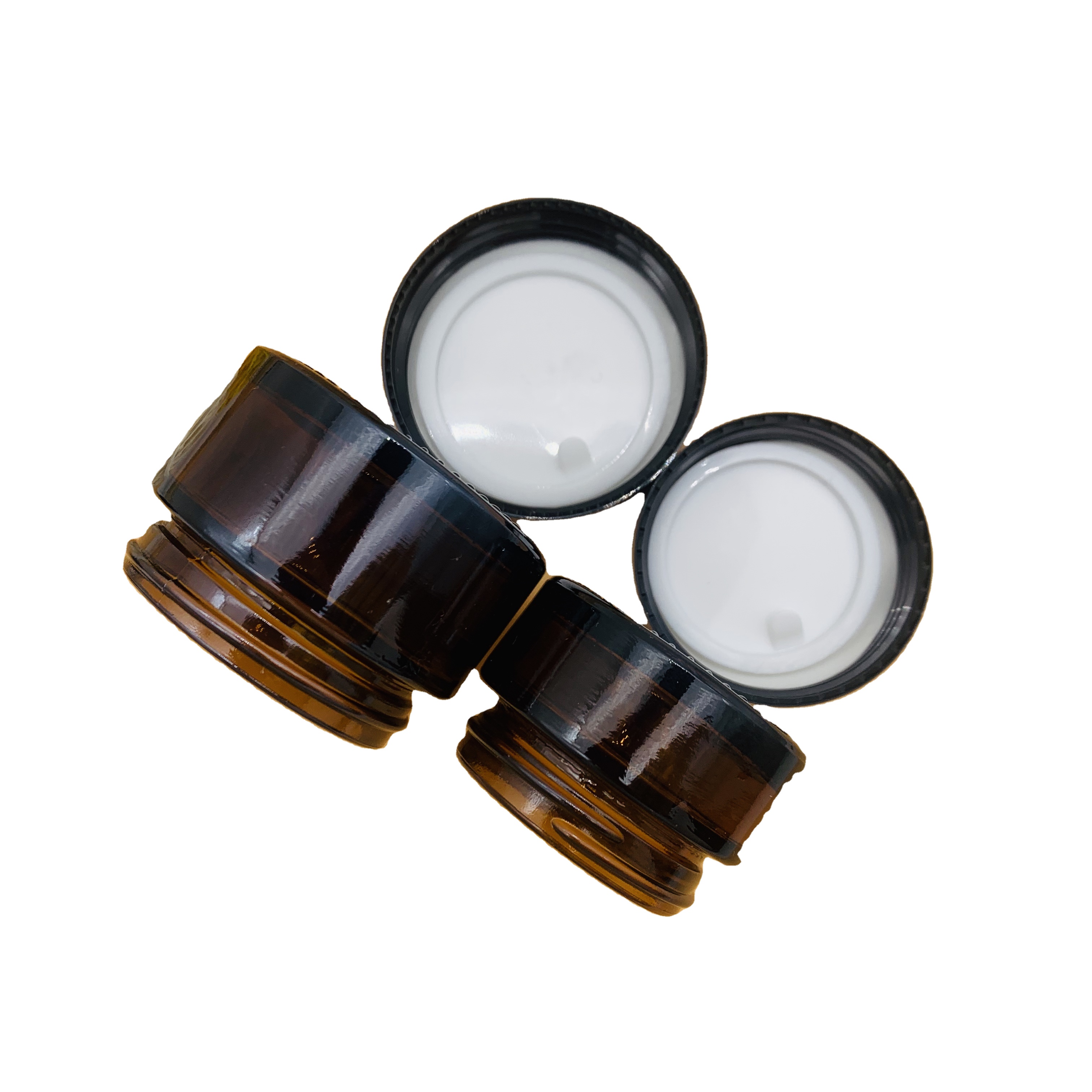 IN STOCK Amber Wide Mouth Cosmetic Cream Glass Jar With Black Lid 30G