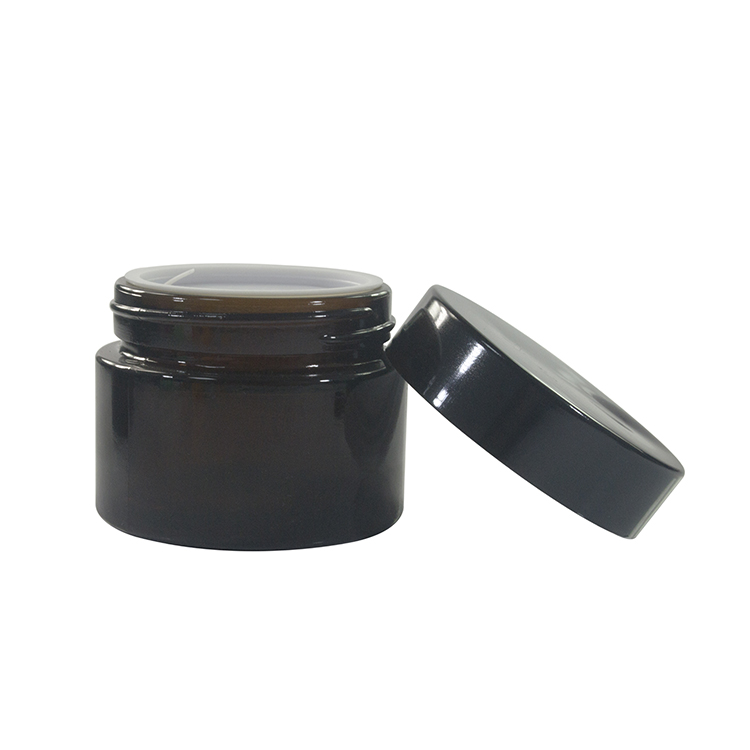IN STOCK Amber Wide Mouth Cosmetic Cream Glass Jar With Black Lid 30G