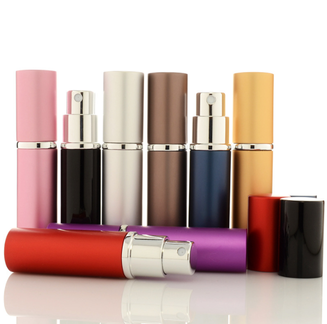 IN STOCK Fancy 5Ml Colored Cylinder Glass Perfume Pump Spray Bottle