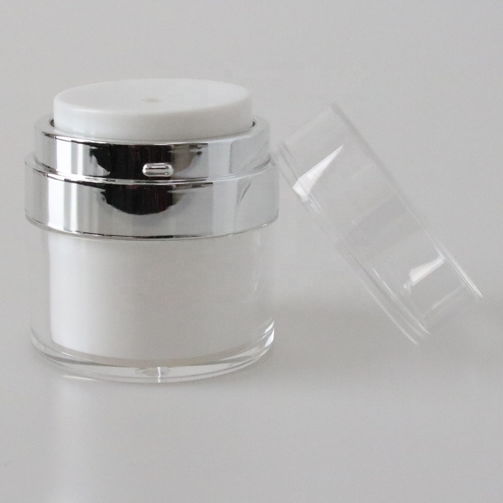IN STOCK Plastic skin care packaging 50ml airless cream jar 50ml silver airless plastic jars
