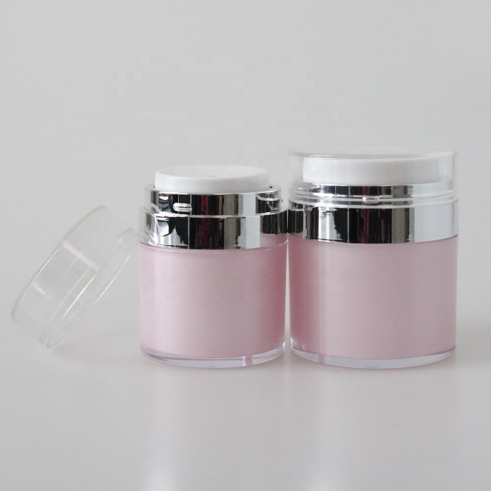 IN STOCK Plastic skin care packaging 50ml airless cream jar 50ml silver airless plastic jars