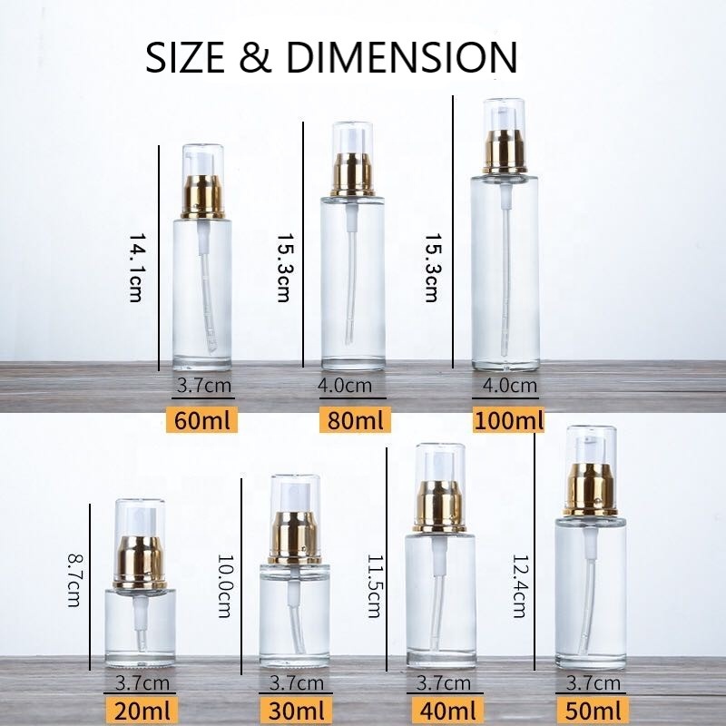 IN STOCK luxury 30ml 50ml 100ml glass serum airless bottle with pump