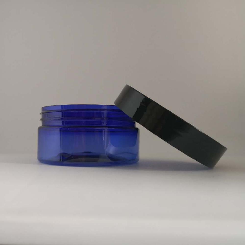 IN stock 200ml blue Cosmetics plastic PET jar with black cap for hand cream