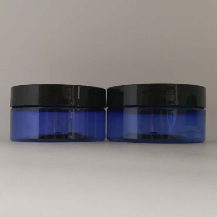 IN stock 200ml blue Cosmetics plastic PET jar with black cap for hand cream