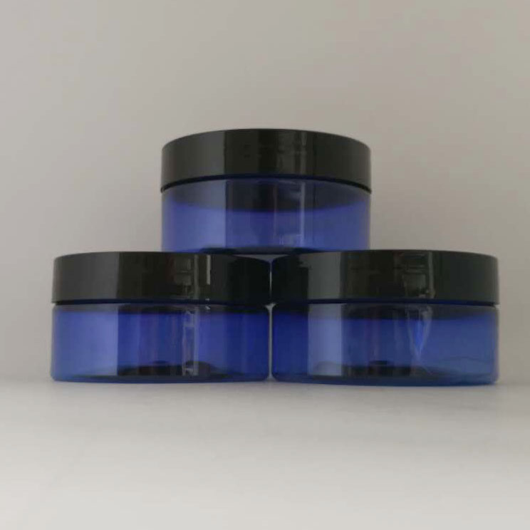 IN stock 200ml blue Cosmetics plastic PET jar with black cap for hand cream