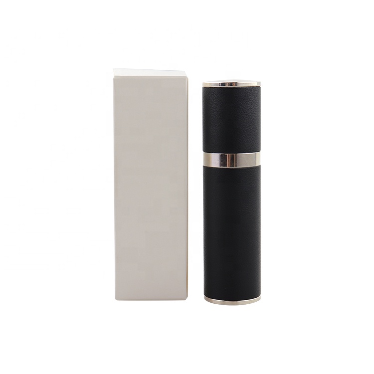 ISO BSCI LVMH factory custom aluminum oil perfume spray bottle with spray atomizer mini PU leather empty glass perfume bottle