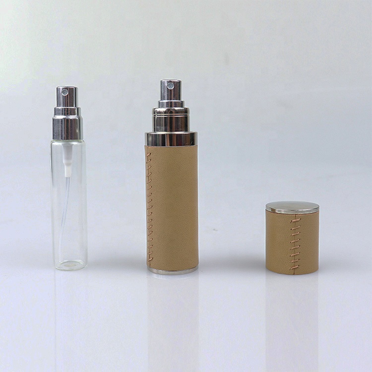 ISO BSCI LVMH factory eco friendly luxury twist up glass atomizer sprayer atomizer bottle refillable leather perfume atomizer
