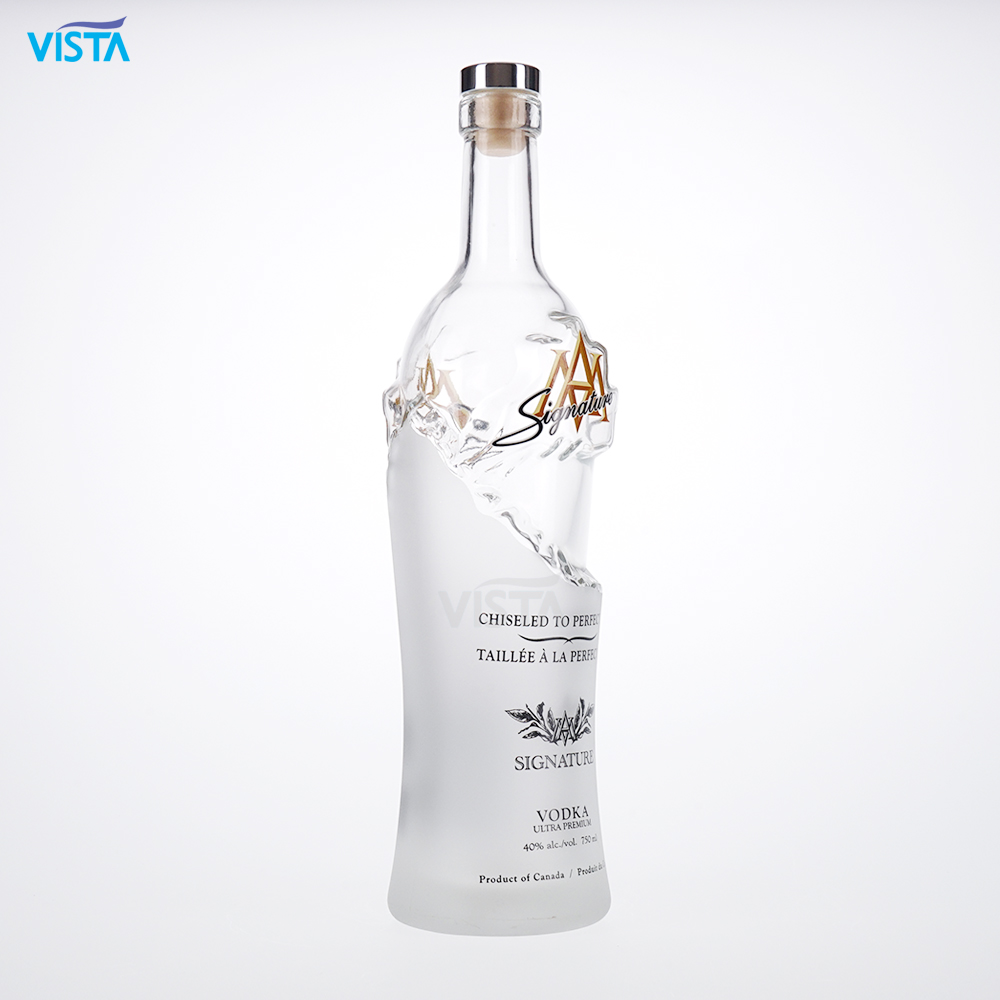 Ice Mountain Vodka High Flint Glass Bottle Frost Screen Printing Cork 750ml frost vodka bottle