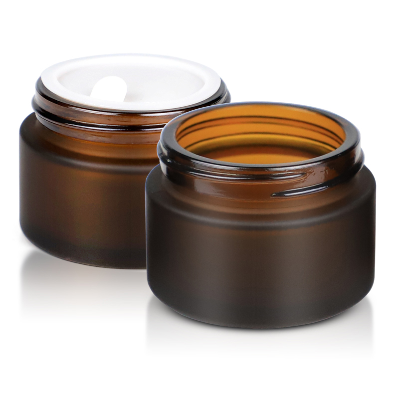 Idealpak Wholesale Amber Cosmetic Containers Cream Glass Jars Bulk Cosmetic Glass Jar with Lids