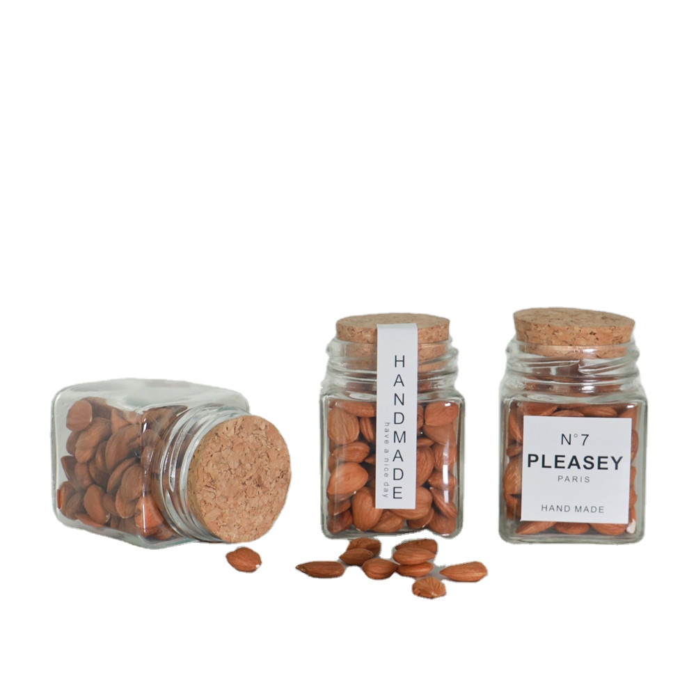 In Bulk Transparent  380ml Jam/ Honey /Canned Food Square Glass Jar with Open Mouth Wooden Cork