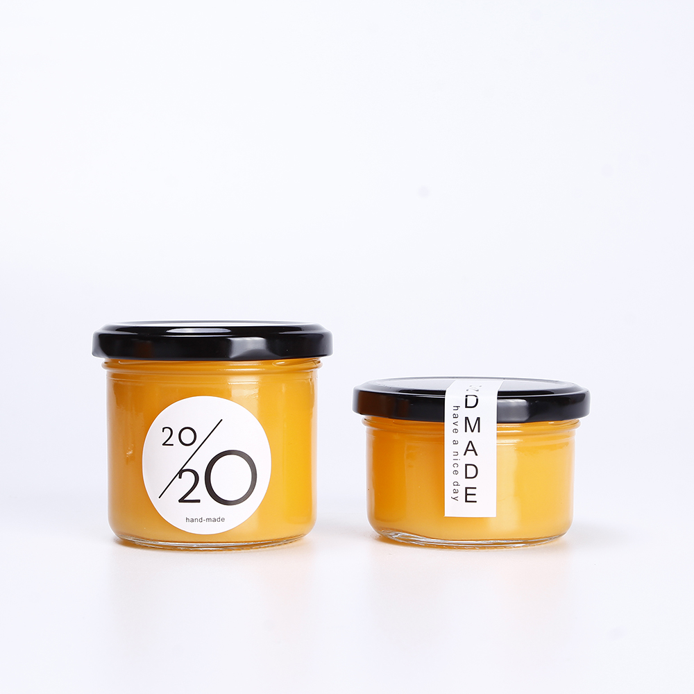 In Bulk round sauce dressing glass packaging jar wide mouth container with Aluminum lids jam glass terrine