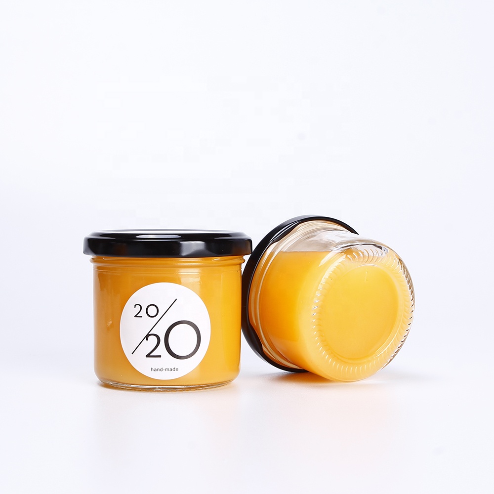In Bulk round sauce dressing glass packaging jar wide mouth container with Aluminum lids jam glass terrine