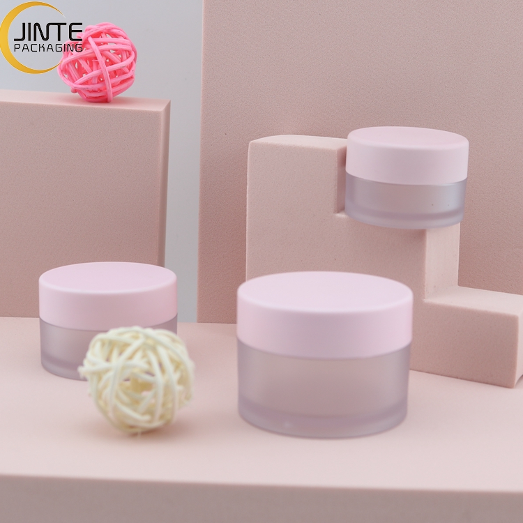 In Stock !!! 1/2oz Empty 10g Cosmetic Plastic Container Packaging PETG Plastic Frosted Cream Jar With Matte Pink Cap