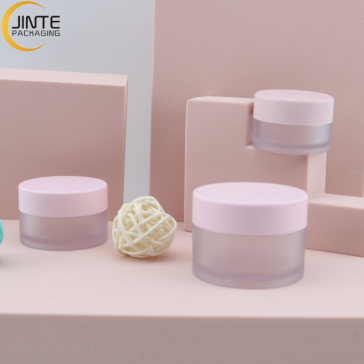 In Stock !!! 1/2oz Empty 10g Cosmetic Plastic Container Packaging PETG Plastic Frosted Cream Jar With Matte Pink Cap