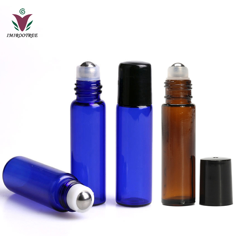 In Stock 10 ml Amber Brown Roll On Glass Bottles 10ml Thick Glass Roller Bottles with Black Caps Steel Roller for Essential Oils