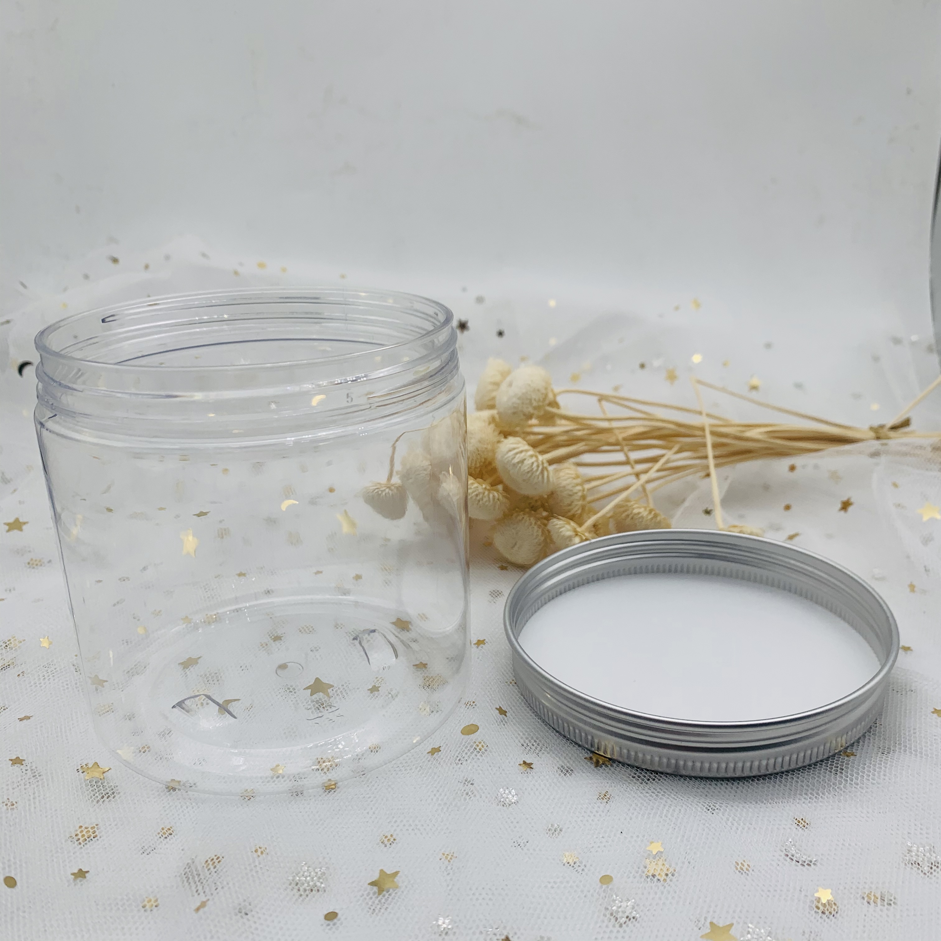 In Stock 100g Empty Clear Plastic Jar with Aluminum Lid