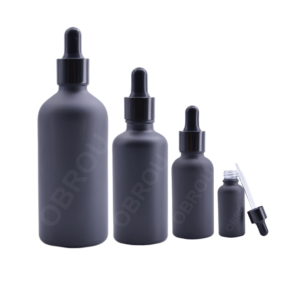 In Stock, 10ml 15ml 30ml 50ml 100ml matte black glass dropper bottle empty essential oil bottle liquid bottles
