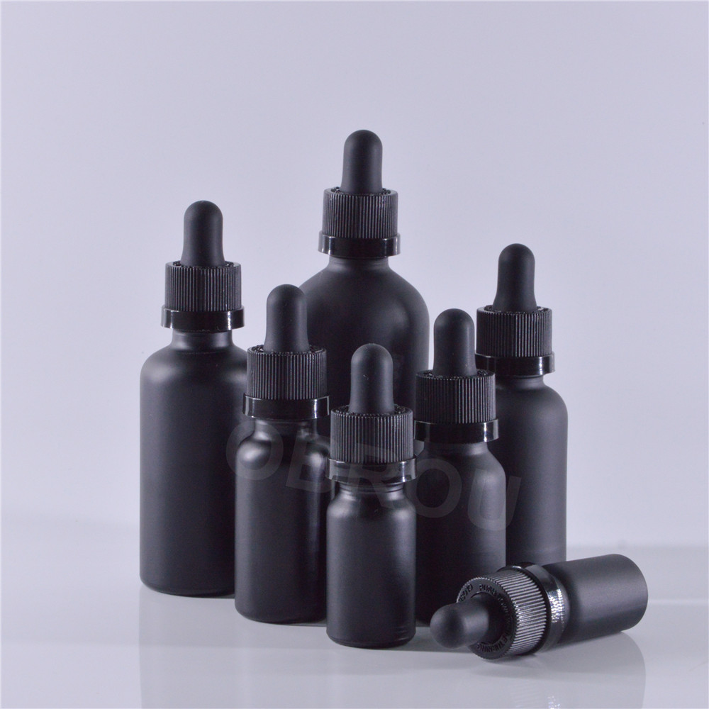 In Stock, 10ml 15ml 30ml 50ml 100ml matte black glass dropper bottle empty essential oil bottle liquid bottles