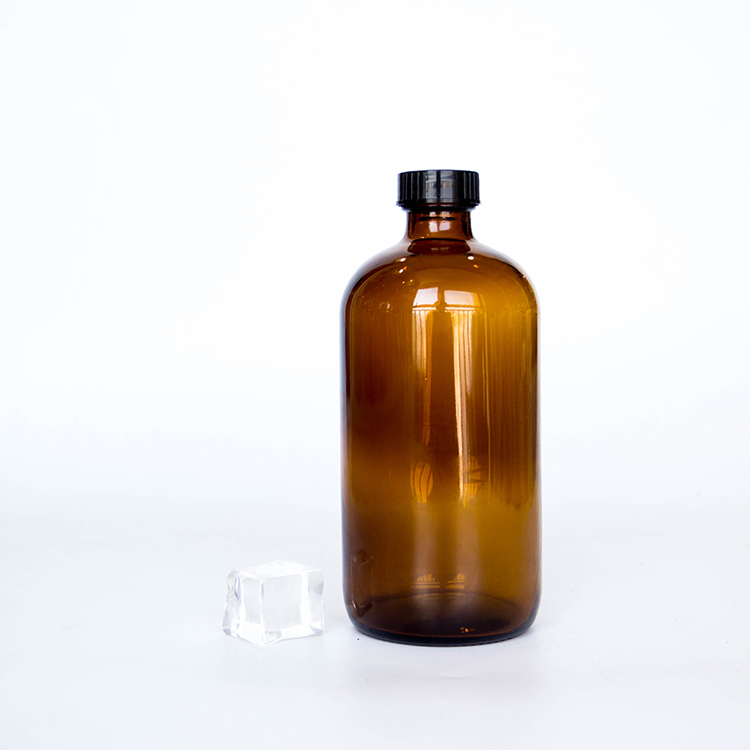 In Stock 16oz Amber Glass Boston Bottle For Cleaning Liquid Juice Essential Oil Storage With Plastic cap