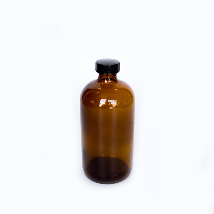 In Stock 16oz Amber Glass Boston Bottle For Cleaning Liquid Juice Essential Oil Storage With Plastic cap